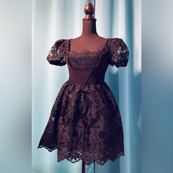 WIDOW / Dolls Kill Embroidered Brocade Black Lace Corset Mini Dress - Picture 1 of 7